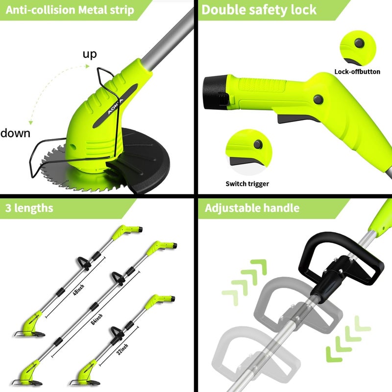 Aokia Weed Wacker Cordless,2000mah Battery Operated Weed Trimmer 3 Types Cutting Blade Lightweight Electric Grass Cutter,Fast Charger Portable Lawn Trimmer for Yard Garden - Image 2